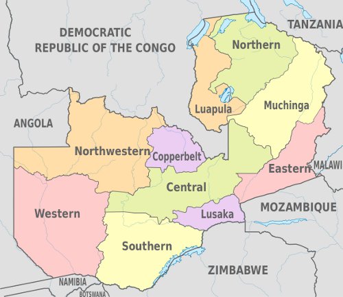 Map of Zambian administrative provinces